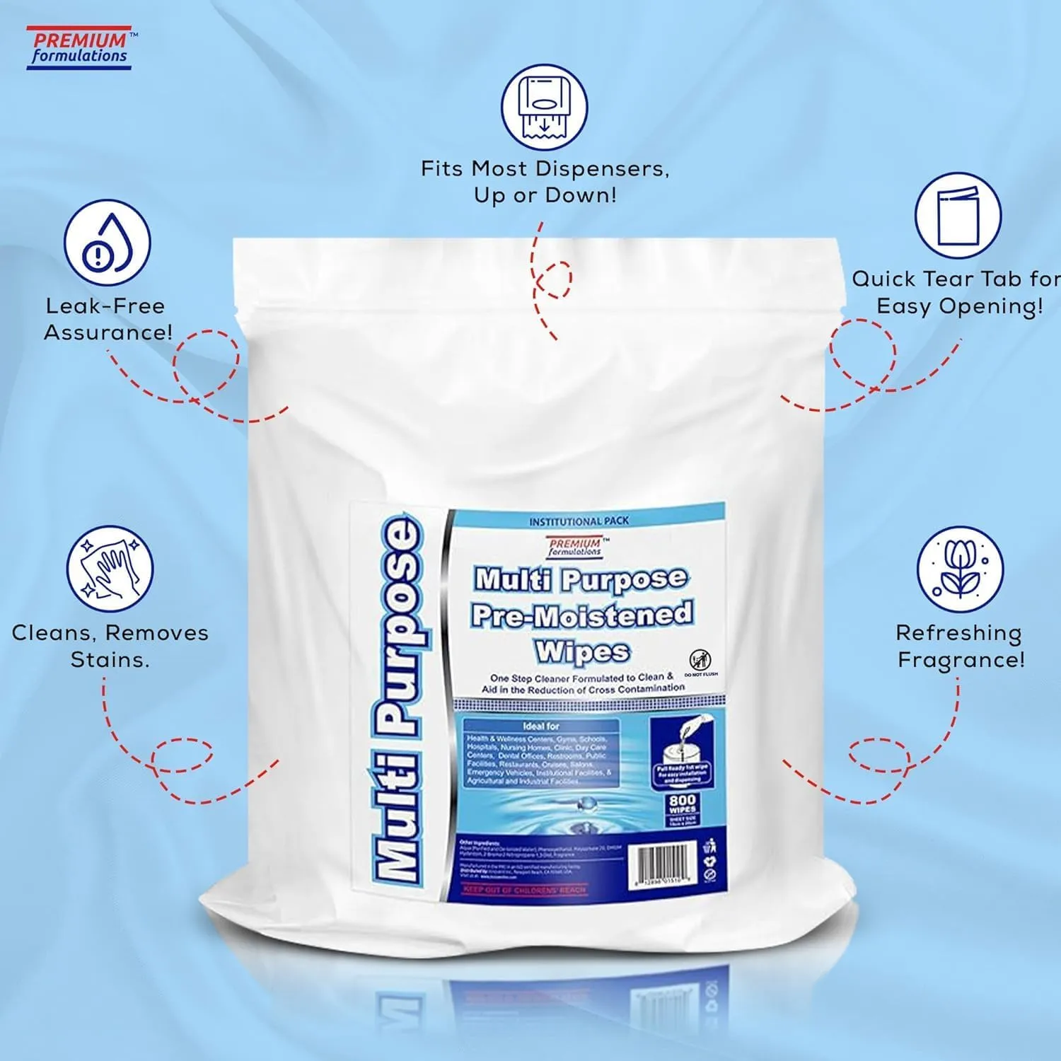 Wet Wipes Bulk - 4 x 800 Count Refill Bags (3200 Commercial Disposable Wipes) Value Pack - For Upward Pull Dispenser Ideal For Public Use