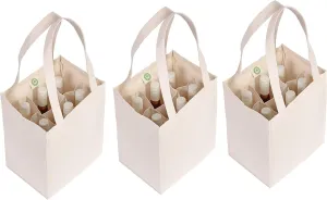 Wine Carrier Canvas Tote Bags for 6 Bottles - Reusable, Washable and Convenient to Use Canvas Wine Tote - Premium Quality, Biodegradable and Environment-friendly Cotton Cloth Wine Totes (3 Bags)