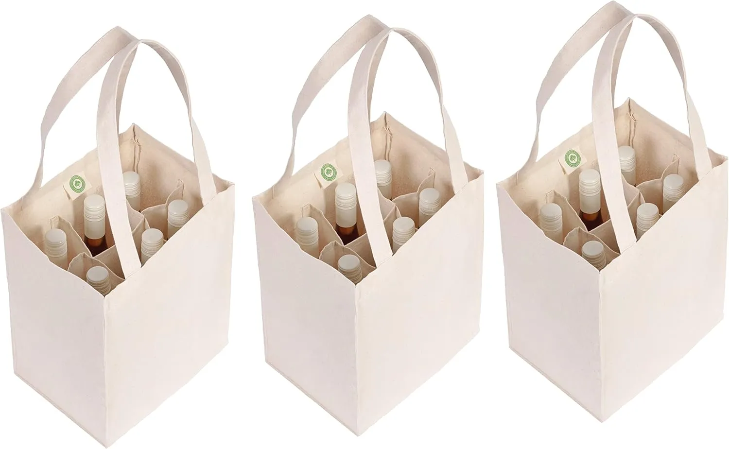 Wine Carrier Canvas Tote Bags for 6 Bottles - Reusable, Washable and Convenient to Use Canvas Wine Tote - Premium Quality, Biodegradable and Environment-friendly Cotton Cloth Wine Totes (3 Bags)