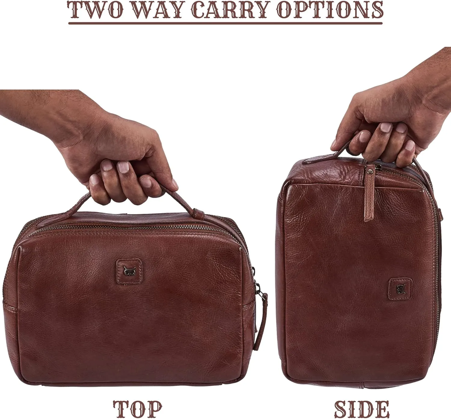 Wise Owl Accessories Real Leather Toiletry Bag Dopp Kit for Men Women Travel Shaving Pouch Organiser Double Compartment Cosmetic