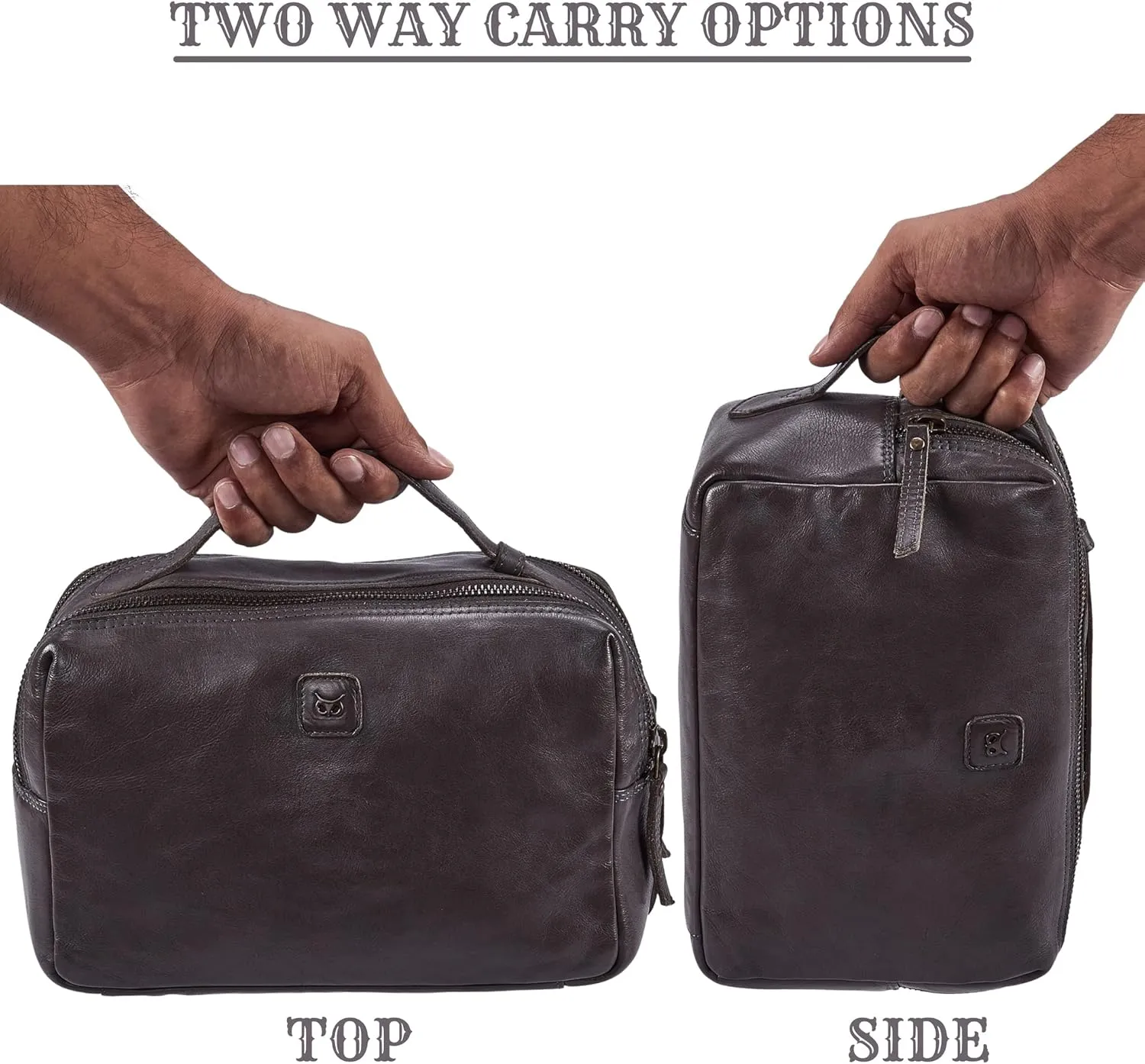 Wise Owl Accessories Real Leather Toiletry Bag Dopp Kit for Men Women Travel Shaving Pouch Organiser Double Compartment Cosmetic