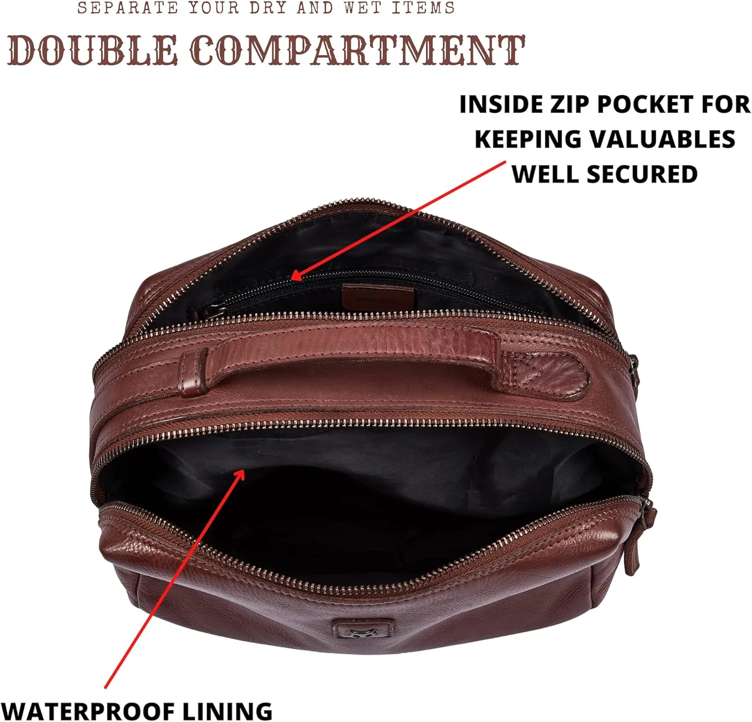 Wise Owl Accessories Real Leather Toiletry Bag Dopp Kit for Men Women Travel Shaving Pouch Organiser Double Compartment Cosmetic