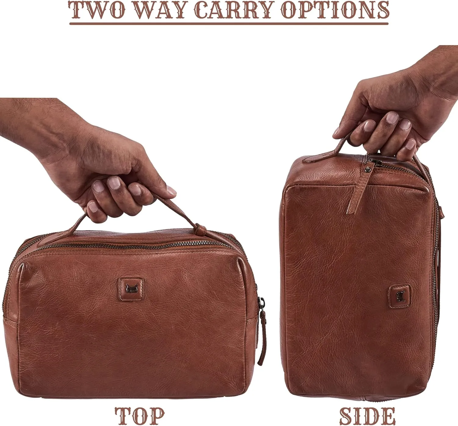 Wise Owl Accessories Real Leather Toiletry Bag Dopp Kit for Men Women Travel Shaving Pouch Organiser Double Compartment Cosmetic