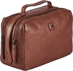 Wise Owl Accessories Real Leather Toiletry Bag Dopp Kit for Men Women Travel Shaving Pouch Organiser Double Compartment Cosmetic