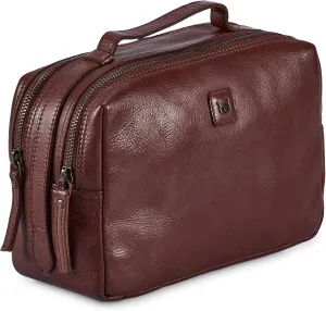 Wise Owl Accessories Real Leather Toiletry Bag Dopp Kit for Men Women Travel Shaving Pouch Organiser Double Compartment Cosmetic