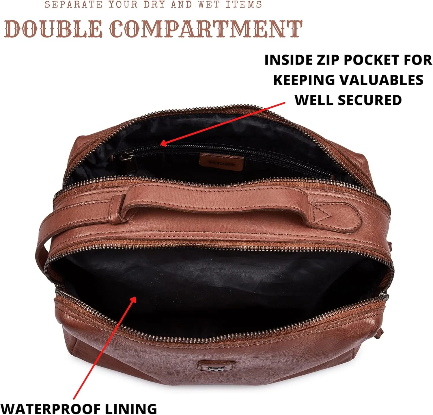 Wise Owl Accessories Real Leather Toiletry Bag Dopp Kit for Men Women Travel Shaving Pouch Organiser Double Compartment Cosmetic