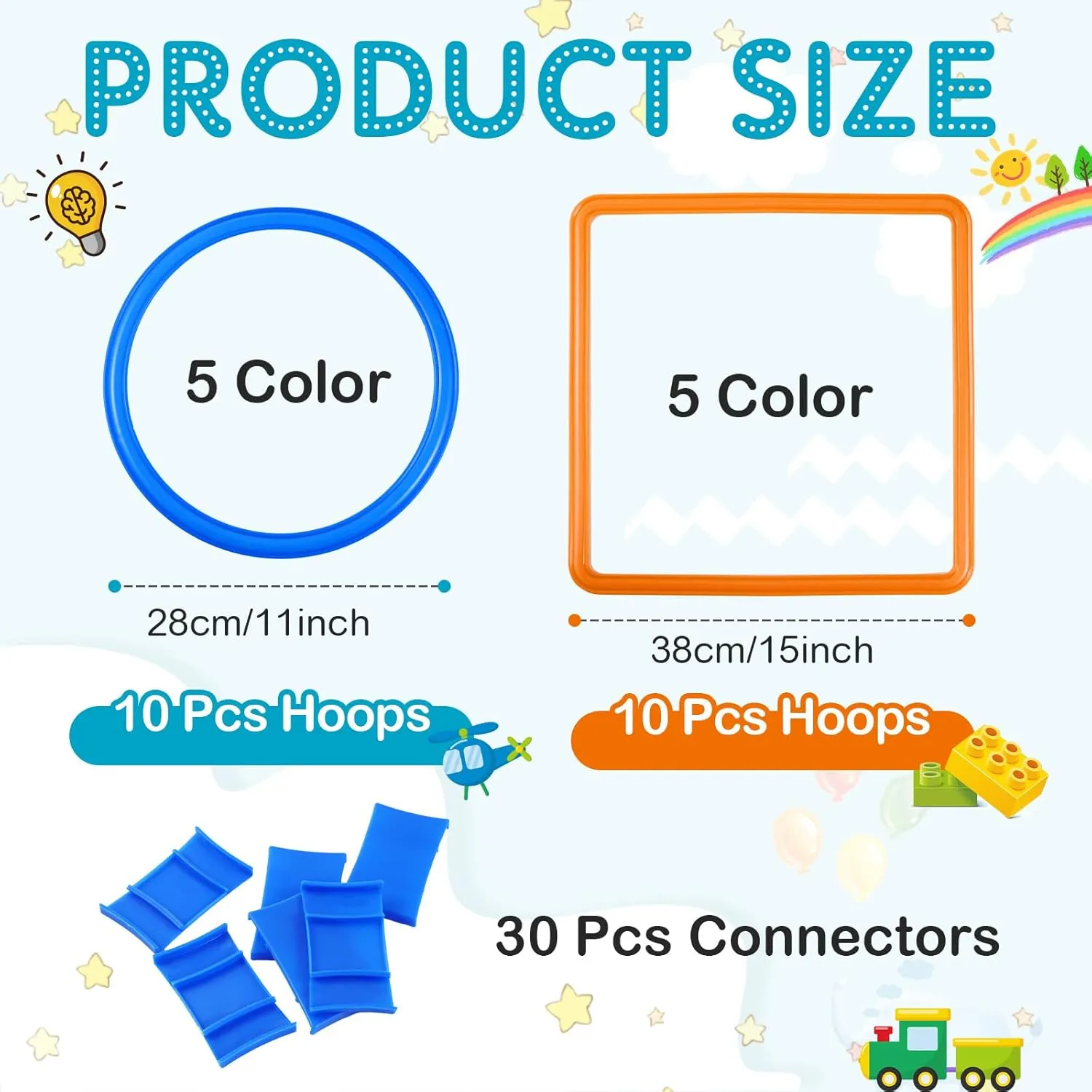 Woanger 2 Sets of Hopscotch Outdoor Squares 20 Pcs Hopscotch Ring Game with 30 Pcs Connectors Outdoor Indoor Obstacle Course for Kids Playground Agility Training