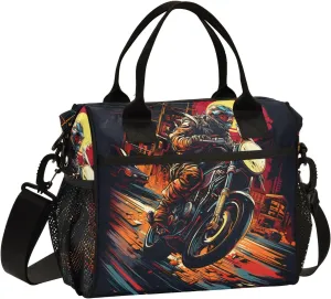 Women Cooler Bags Lunch Bag Reusable Insulated Lunch Bags Motorcycle Race 3 Crossbody with Shoulder Strap Adults S