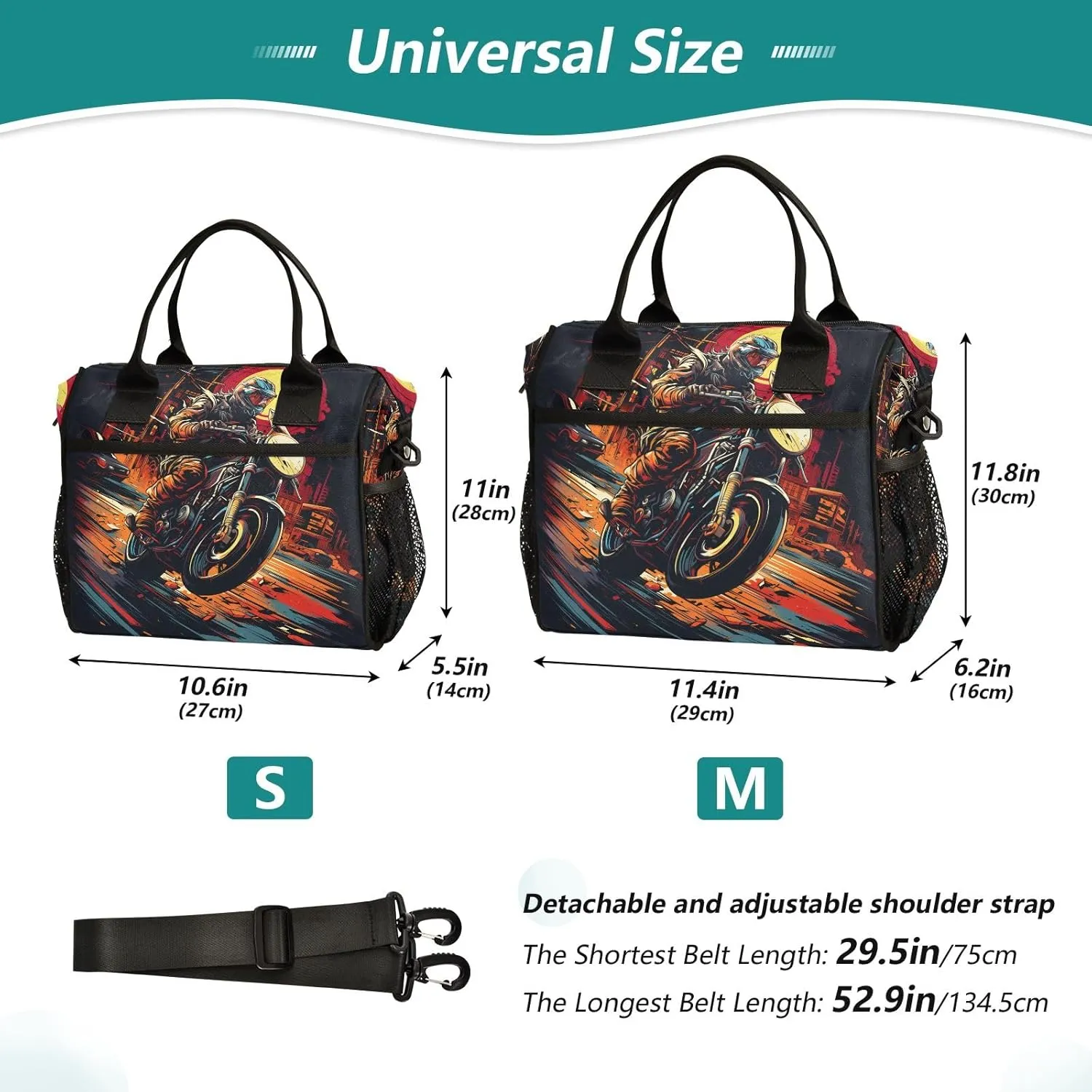 Women Cooler Bags Lunch Bag Reusable Insulated Lunch Bags Motorcycle Race 3 Crossbody with Shoulder Strap Adults S