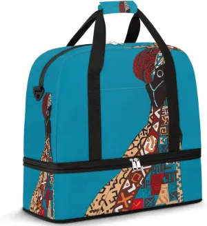 Women Of African Descent Travel Duffle Bag, Large Sports Gym Bag with Shoe Compartment, Carry on Tote Bag, Foldable Weekender Overnight Bag for Women Men
