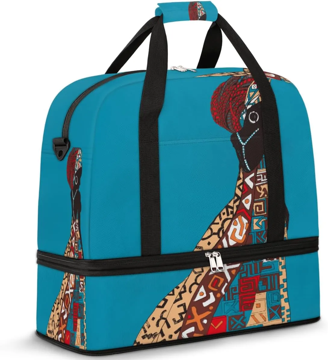 Women Of African Descent Travel Duffle Bag, Large Sports Gym Bag with Shoe Compartment, Carry on Tote Bag, Foldable Weekender Overnight Bag for Women Men