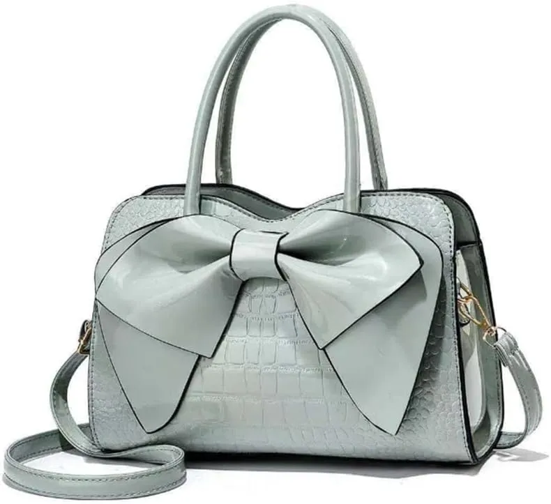 Women Tote Top-handle Bag Patent PU Leather Crosssbody Shoulder Bag Purse Bowknot Handbag Satchel