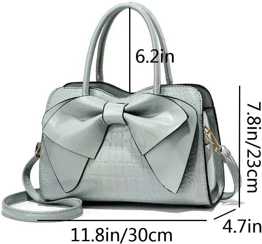 Women Tote Top-handle Bag Patent PU Leather Crosssbody Shoulder Bag Purse Bowknot Handbag Satchel