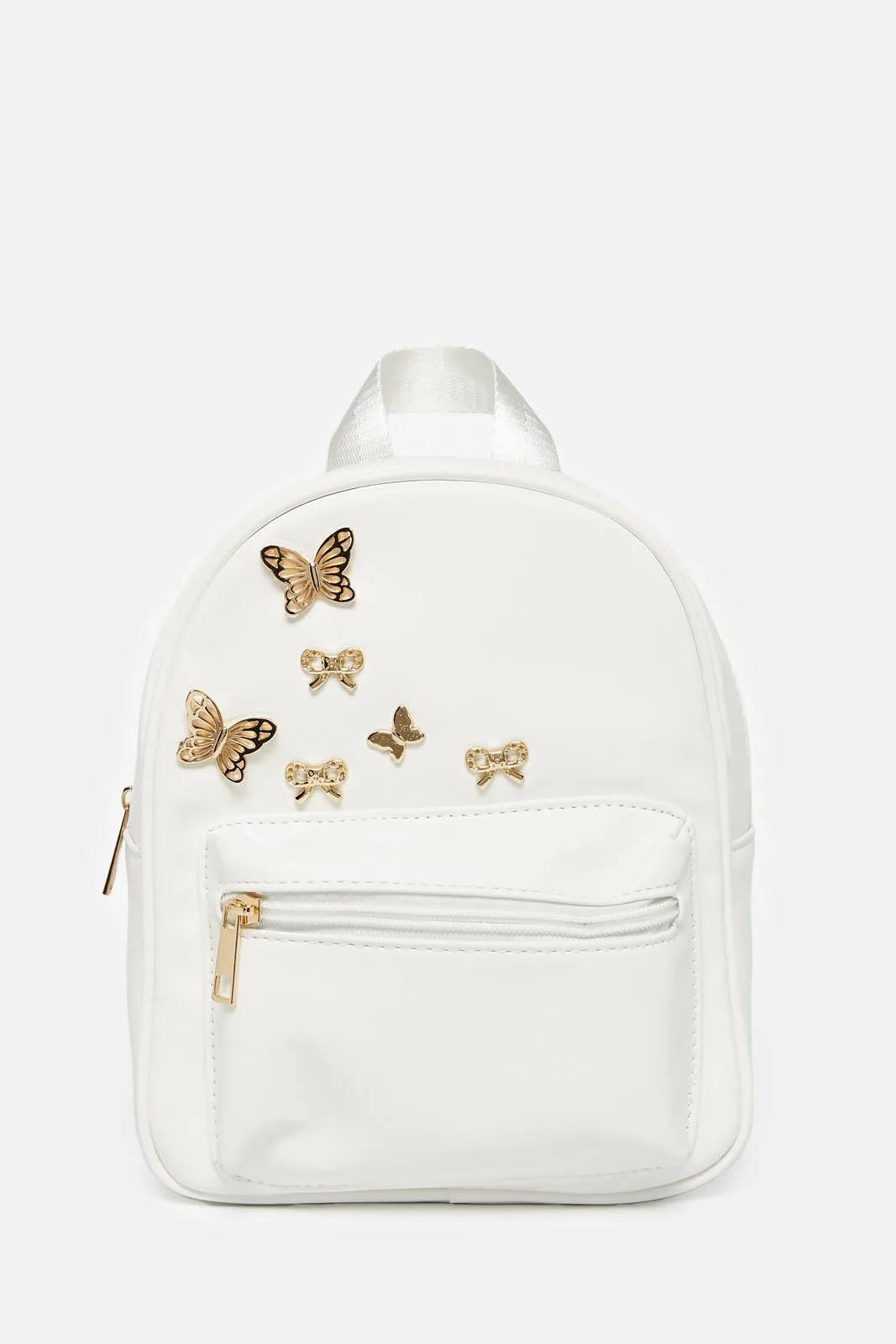 Women White Embellished Backpack
