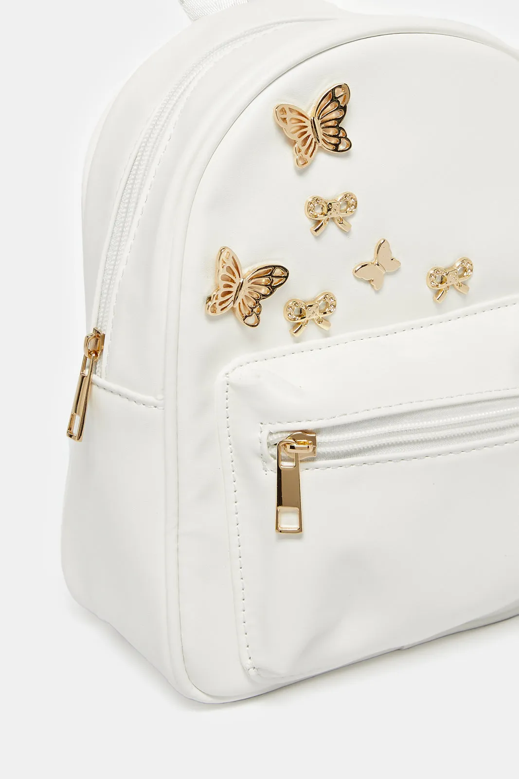 Women White Embellished Backpack