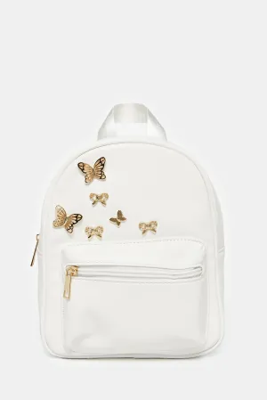 Women White Embellished Backpack
