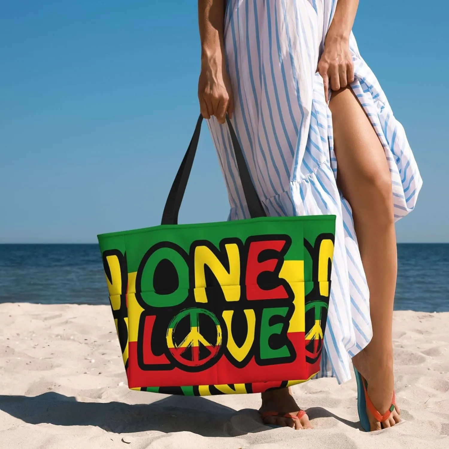 Women's Beach Travel Bags Large Waterproof Tote Bag with Pockets Sandproof Handbag for Beach Gym Vacation