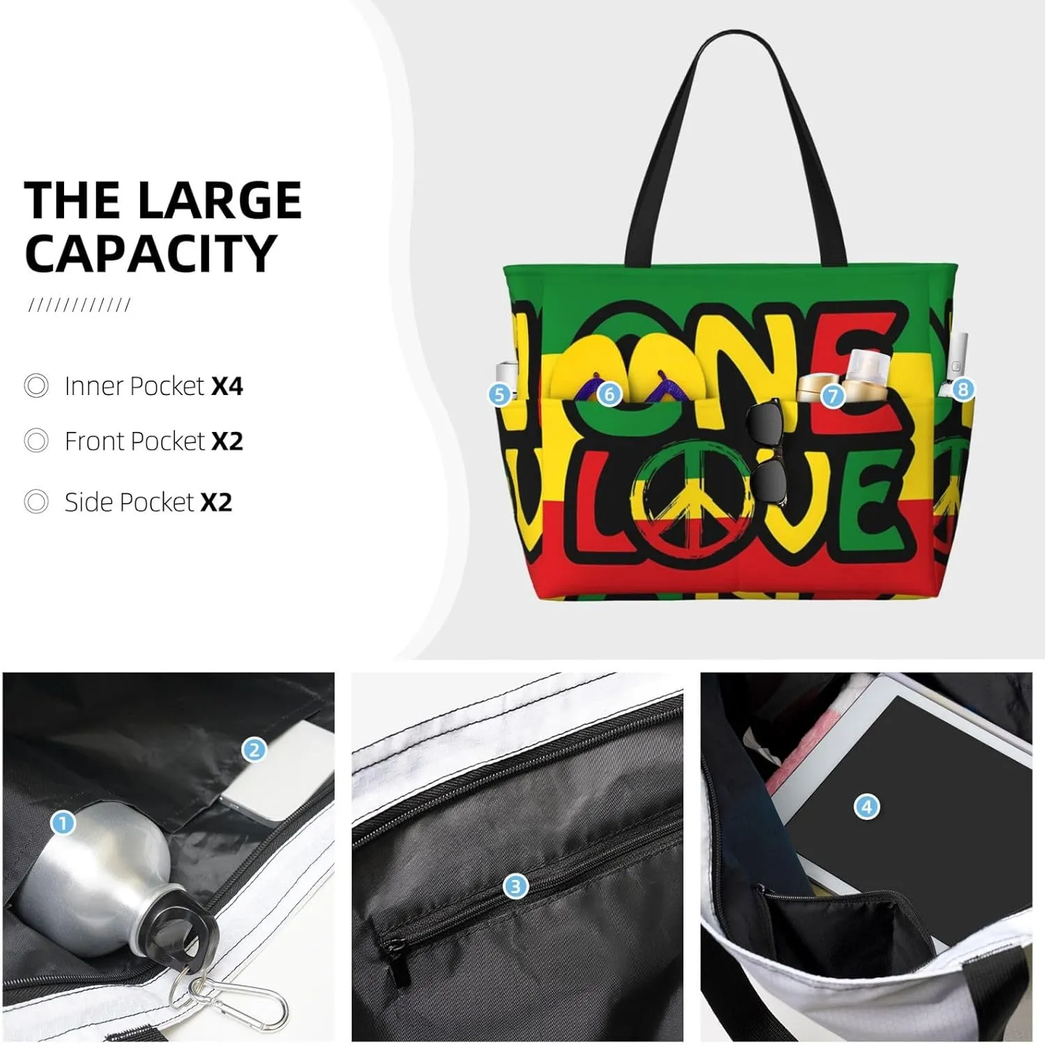 Women's Beach Travel Bags Large Waterproof Tote Bag with Pockets Sandproof Handbag for Beach Gym Vacation