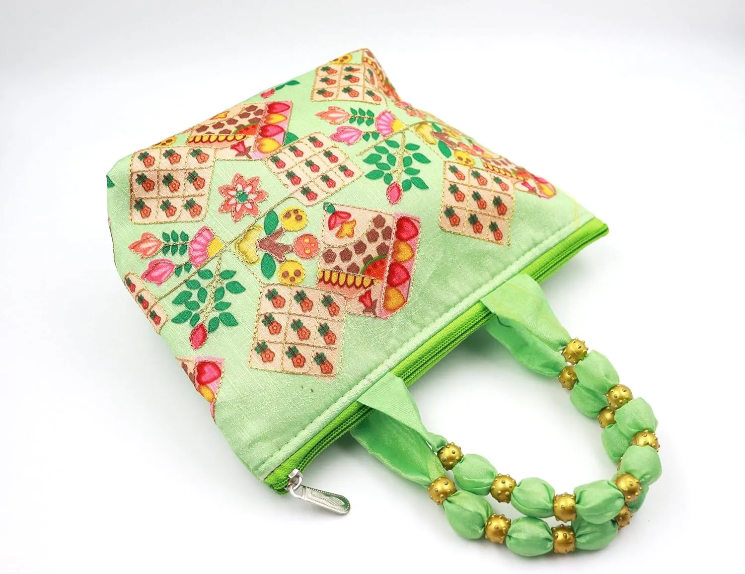 Womens Designer Embroidery Handbag Handmade Satin Bags for Wedding Party Fancy Purse with Top Handle