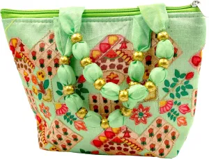 Womens Designer Embroidery Handbag Handmade Satin Bags for Wedding Party Fancy Purse with Top Handle