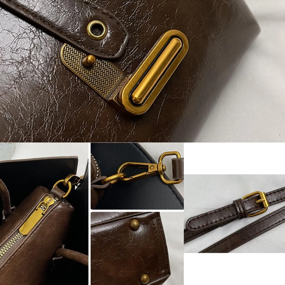 Women's Elegant Solid Color Handbag,PU Leather Top Handle Textured Buckle Shoulder Bag Hobo Bags for Women