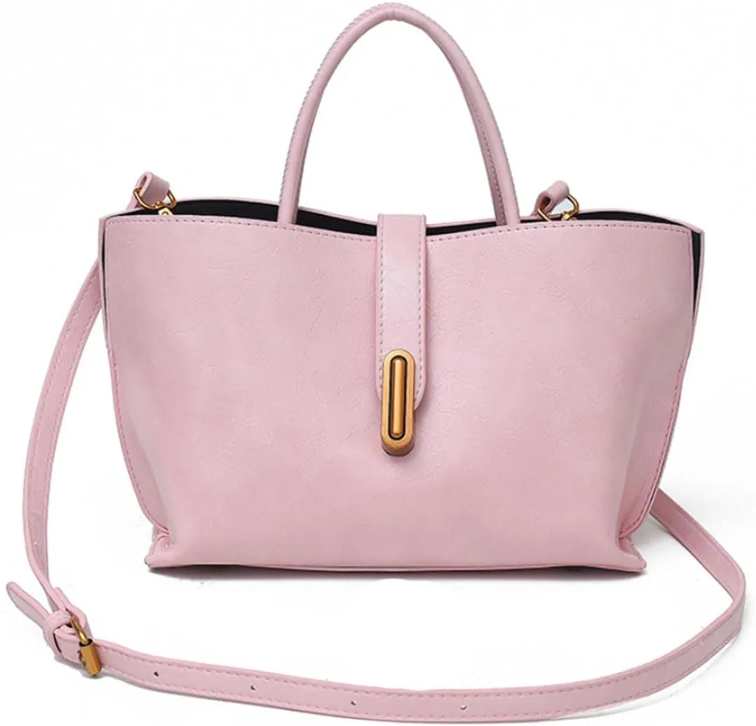 Women's Elegant Solid Color Handbag,PU Leather Top Handle Textured Buckle Shoulder Bag Hobo Bags for Women