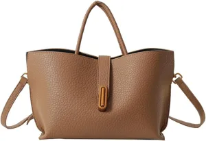 Women's Elegant Solid Color Handbag,PU Leather Top Handle Textured Buckle Shoulder Bag Hobo Bags for Women