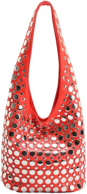 Women's Studded Shoulder Bag Soft PU Leather Y2k 90s Punk Tote Bags Streetwear Underarm Purse Top-handle Hobo Handbag