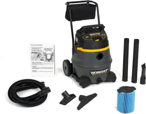 WORKSHOP Wet/Dry Vacs Shop Vacuum WS1400CA 14-Gallon 6.0 Peak HP High Power Wet Dry Vacuum Cleaner with Filter, Dust Bag, Hose, Attachments and Cart for Garage, Basement and Workshop Cleaning
