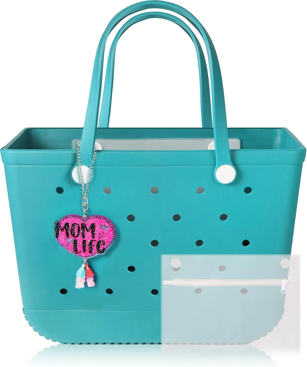 X-Large Beach Rubber Tote Bag with Charms, Women Waterproof Original Handbag for Outdoor Modern Travel Sports