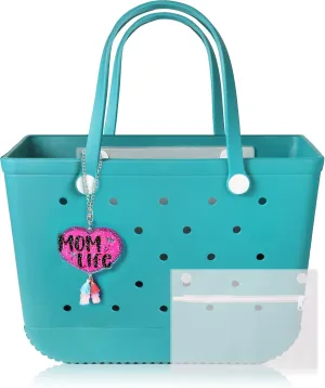 X-Large Beach Rubber Tote Bag with Charms, Women Waterproof Original Handbag for Outdoor Modern Travel Sports