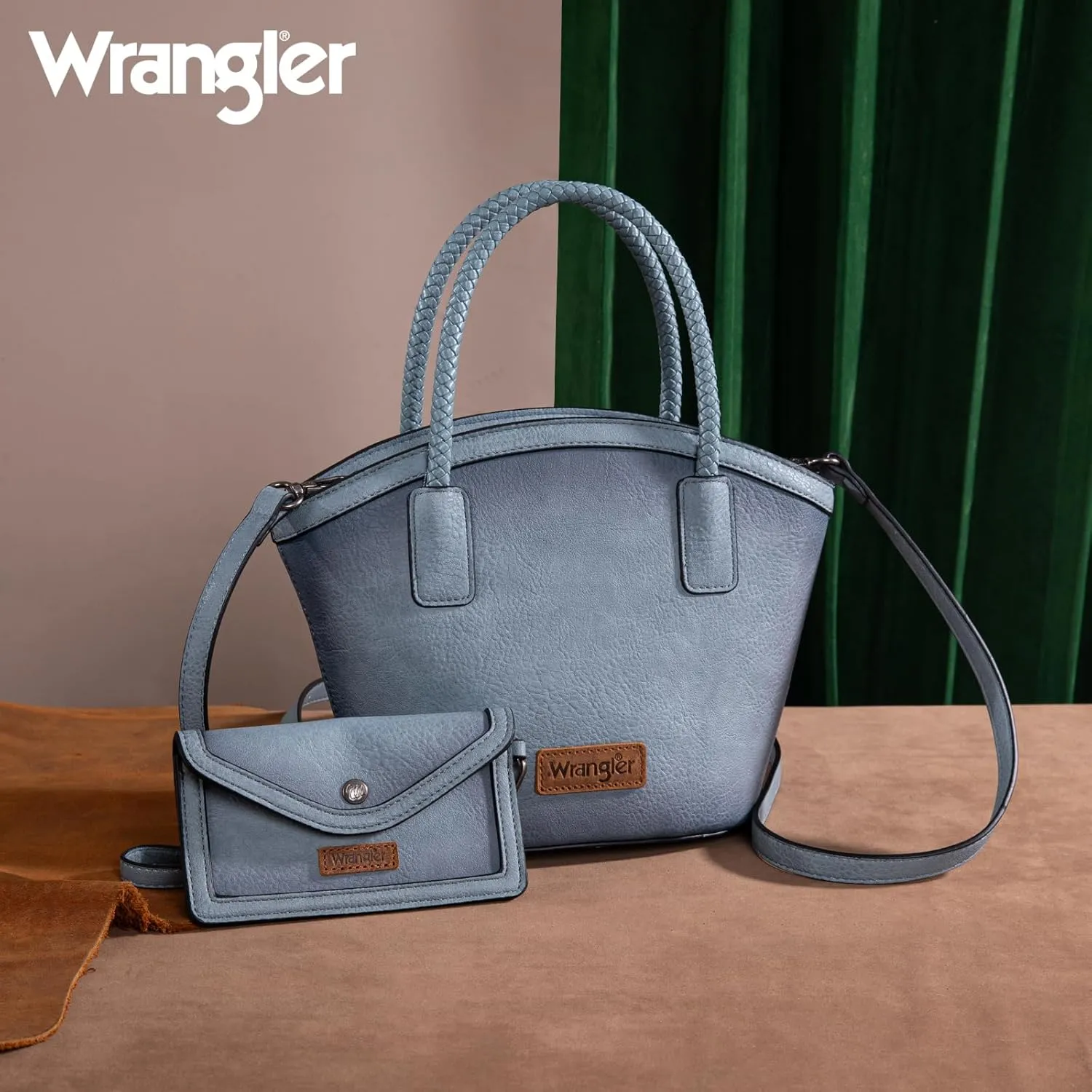 x Wrangler Small Tote Bag for Women Distressed Shoulder Purse Woven Handle Tote Handbag with Small Clutch Wallet