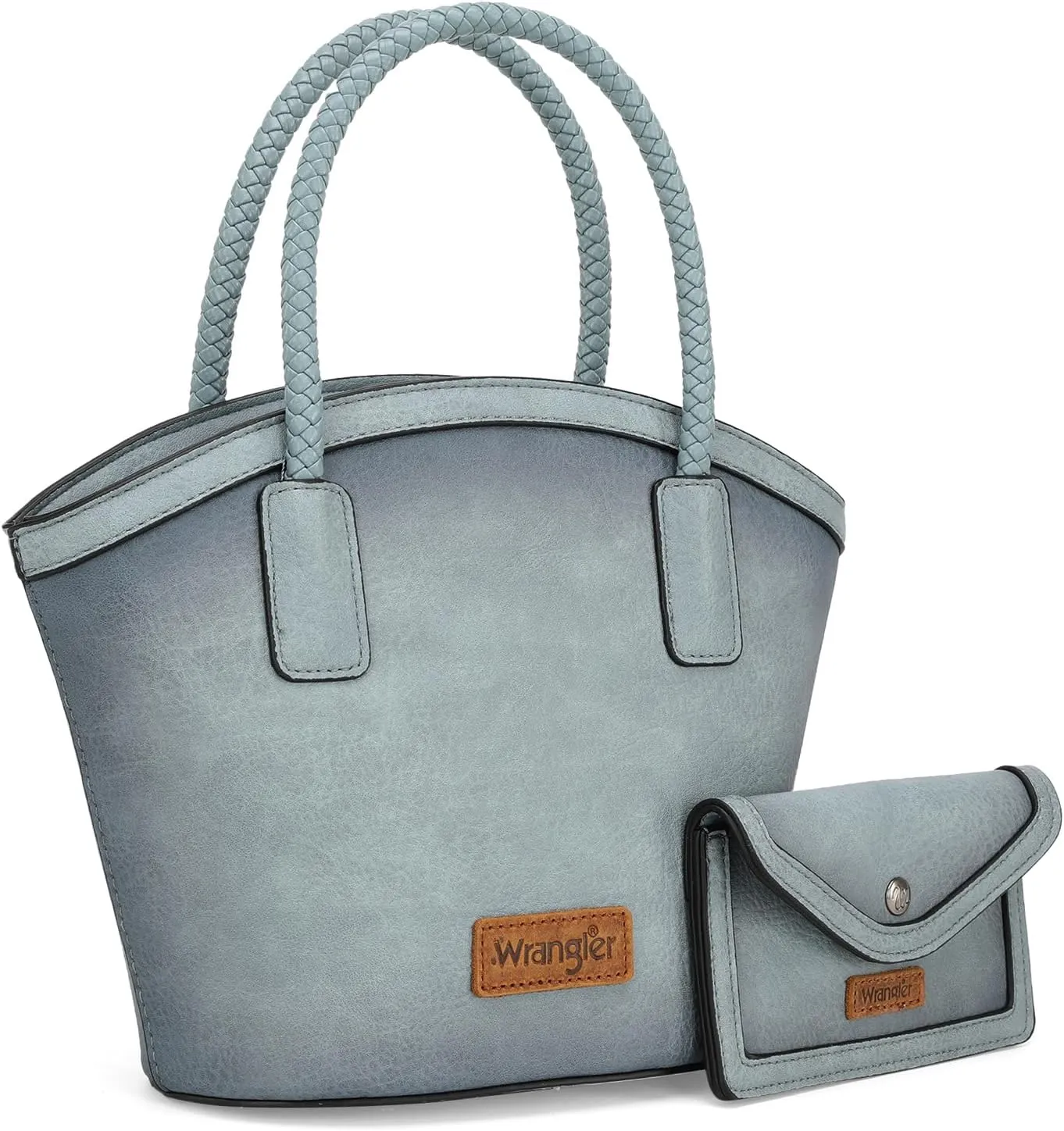 x Wrangler Small Tote Bag for Women Distressed Shoulder Purse Woven Handle Tote Handbag with Small Clutch Wallet