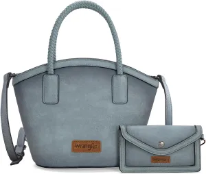 x Wrangler Small Tote Bag for Women Distressed Shoulder Purse Woven Handle Tote Handbag with Small Clutch Wallet