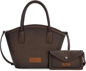 x Wrangler Small Tote Bag for Women Distressed Shoulder Purse Woven Handle Tote Handbag with Small Clutch Wallet