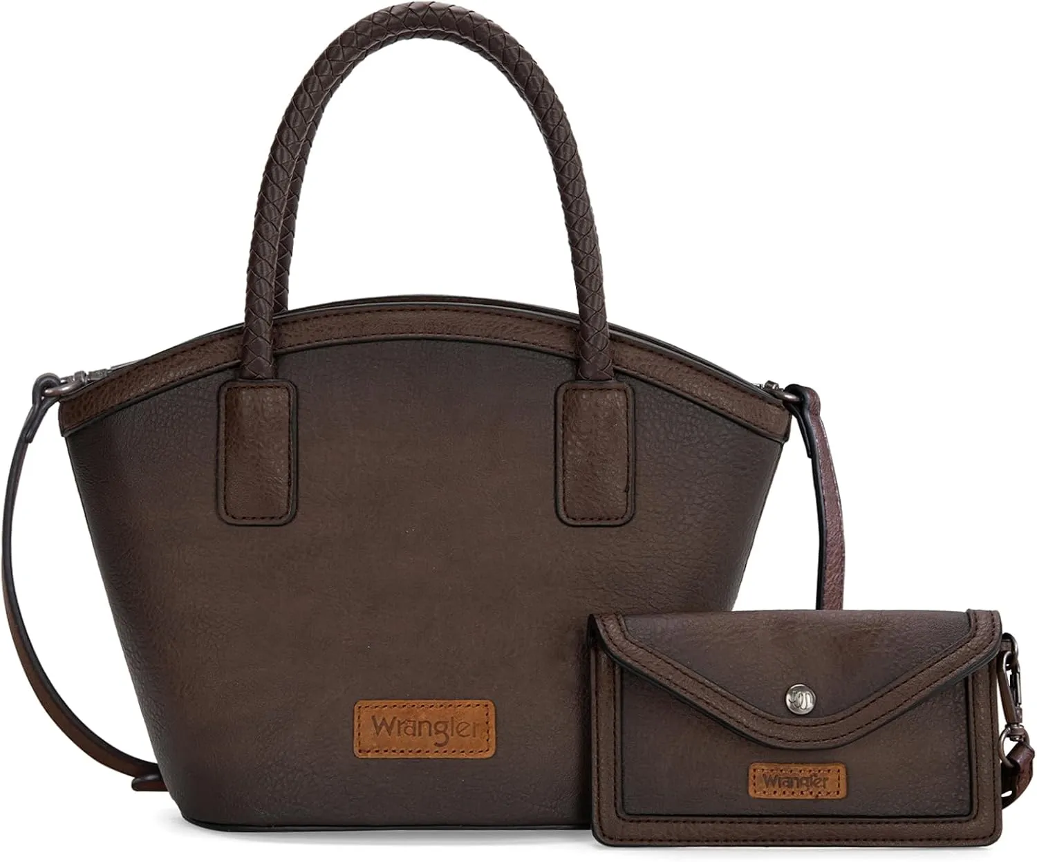 x Wrangler Small Tote Bag for Women Distressed Shoulder Purse Woven Handle Tote Handbag with Small Clutch Wallet