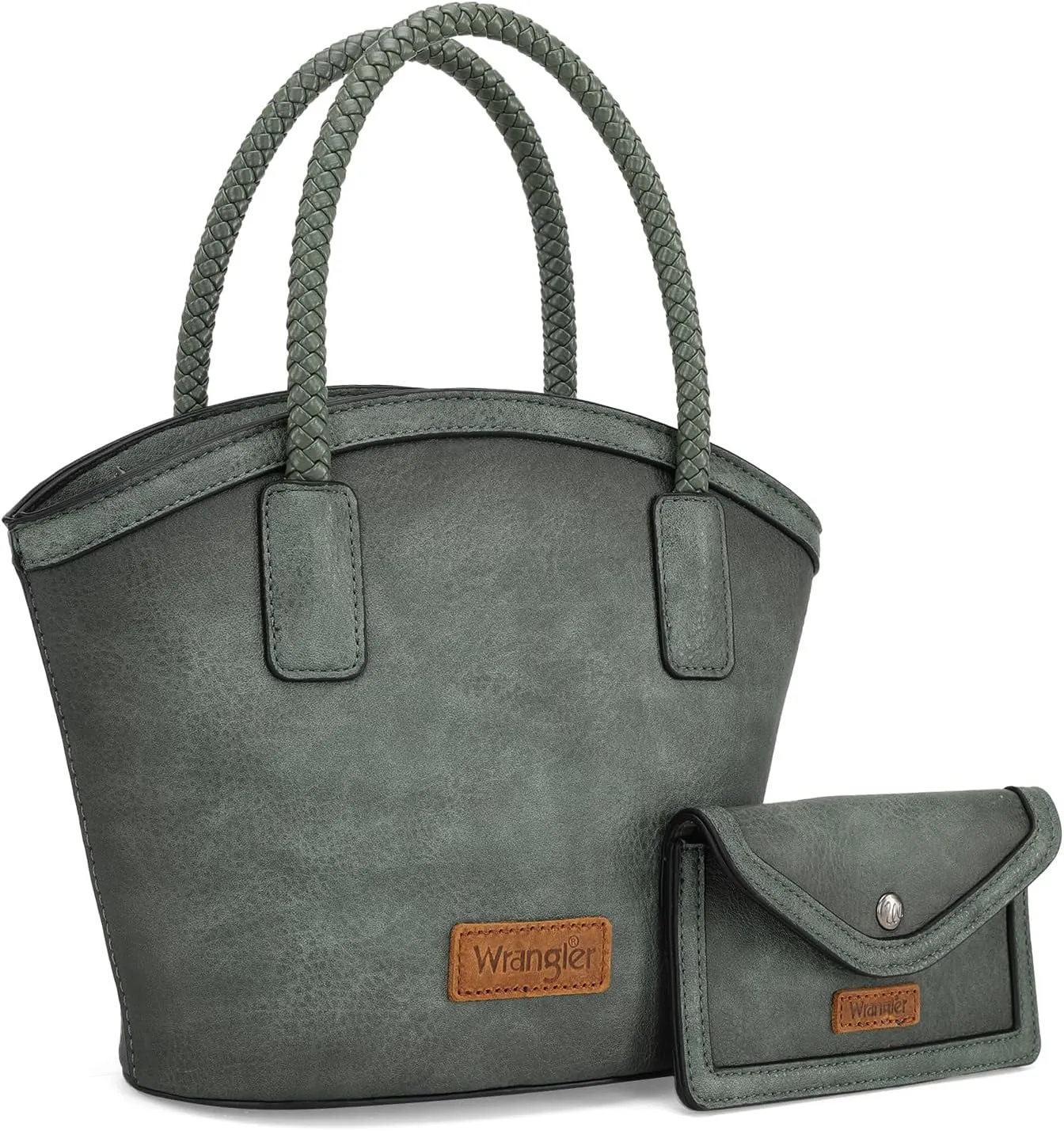 x Wrangler Small Tote Bag for Women Distressed Shoulder Purse Woven Handle Tote Handbag with Small Clutch Wallet