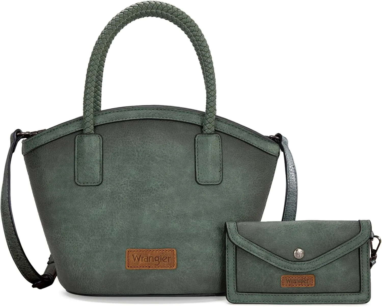 x Wrangler Small Tote Bag for Women Distressed Shoulder Purse Woven Handle Tote Handbag with Small Clutch Wallet