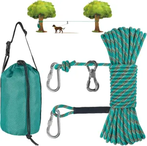 XiaZ Dog Tie Out Cable for Camping, 50ft Portable Overhead Trolley System for Dogs up to 200lbs，Dog Lead for Yard, Camping, Parks, Outdoor Events,5 min Set-up