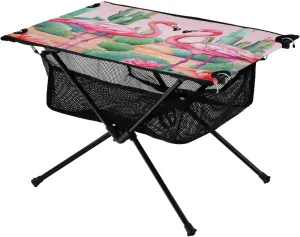 xigua Flamingos and Cacti Folding Camping Table,Portable Camp Table with Carry Bag Beach Table Folding Table for Picnic, Camp,Party,Travel287