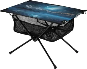 xigua Sea Under The Moon Folding Camping Table,Portable Camp Table with Carry Bag Beach Table Folding Table for Picnic, Camp,Party,Travel306