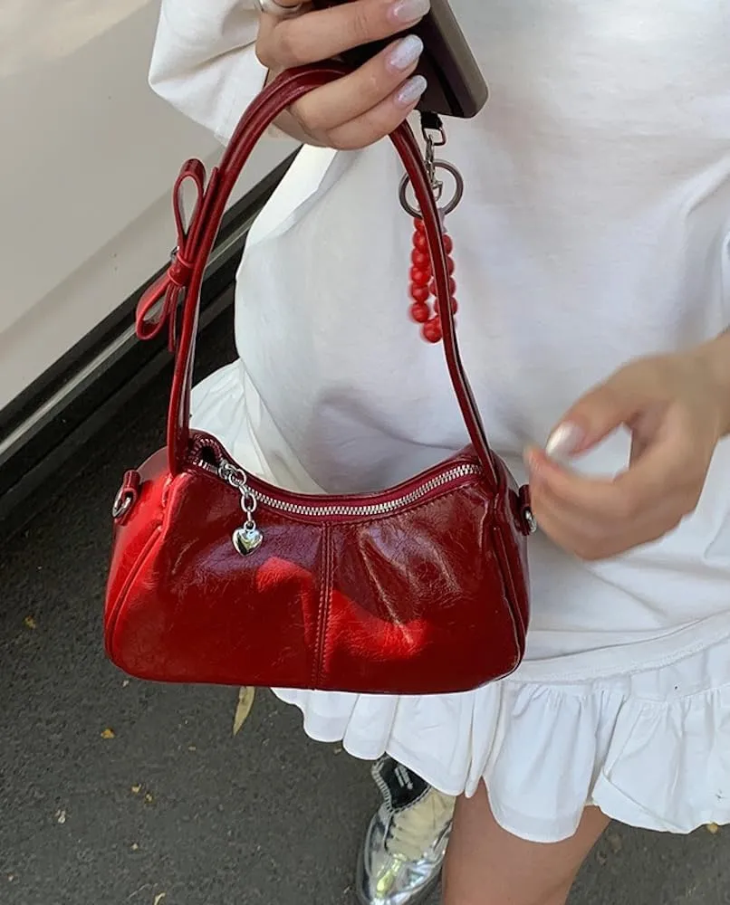 Y2k Shoulder Purse Womens Shoulder Bag Bow Bag Crossbody Bags Casual Purse Vegan Leather Bag Y2k Stuff