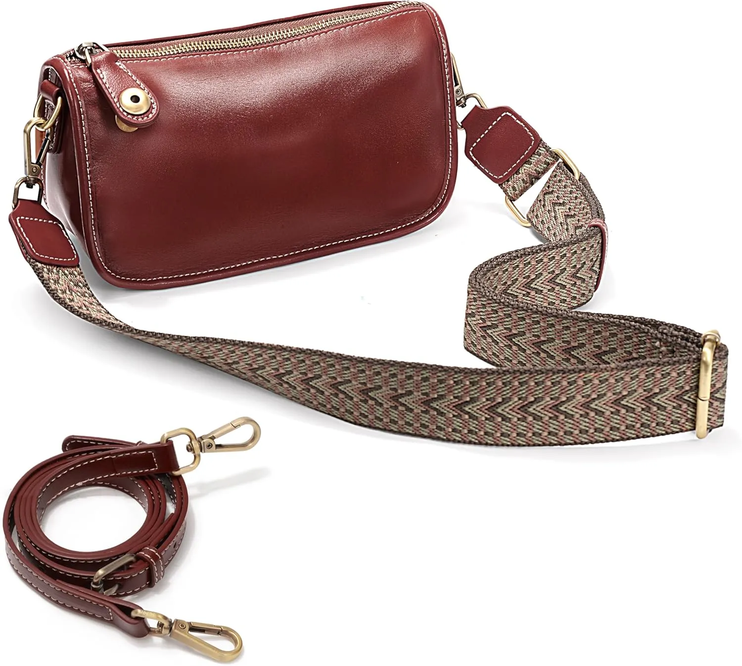 YALUXE Retro Style Genuine Leather Crossbody Bags Shoulder Handbags Purses with Anti-theft Snap Closure