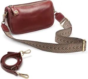 YALUXE Retro Style Genuine Leather Crossbody Bags Shoulder Handbags Purses with Anti-theft Snap Closure