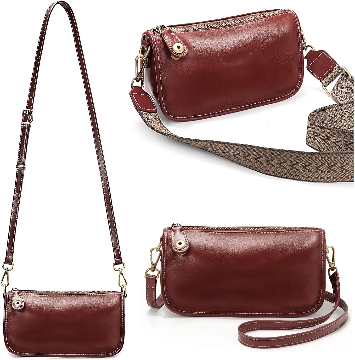 YALUXE Retro Style Genuine Leather Crossbody Bags Shoulder Handbags Purses with Anti-theft Snap Closure