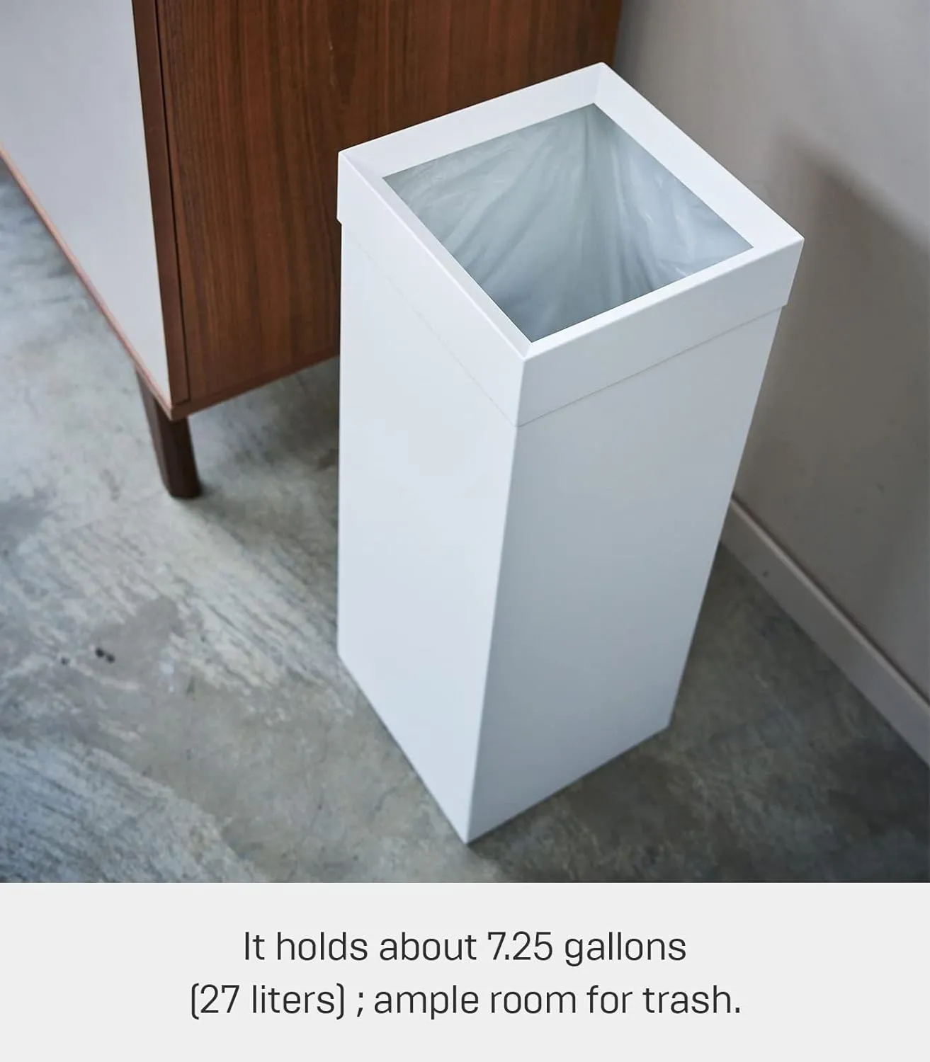 Yamazaki Home Tower Tall Trash Can - Modern Garbage Waste Basket With Handle For Kitchen Bathroom Office - Steel - 7.25 Gallons, 27 Liters