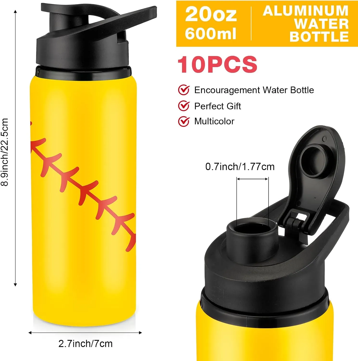 Yaomiao 10 Pcs Softball Water Bottles Aluminum Softball Gifts Tumbler Snap Lid Leak Proof Baseball Sports Bottle Baseball Accessories for Gym Sports Travel Coffee Friends Men Girls