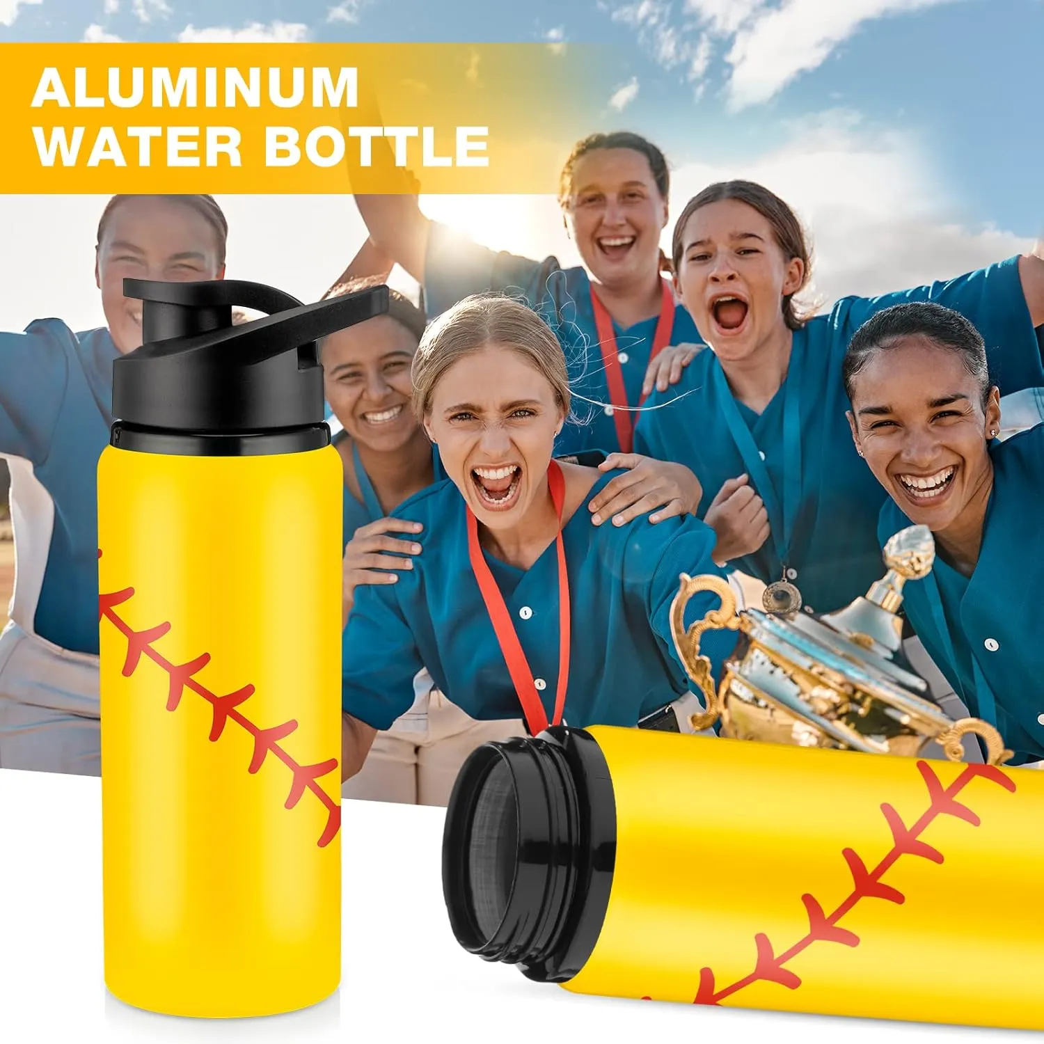 Yaomiao 10 Pcs Softball Water Bottles Aluminum Softball Gifts Tumbler Snap Lid Leak Proof Baseball Sports Bottle Baseball Accessories for Gym Sports Travel Coffee Friends Men Girls