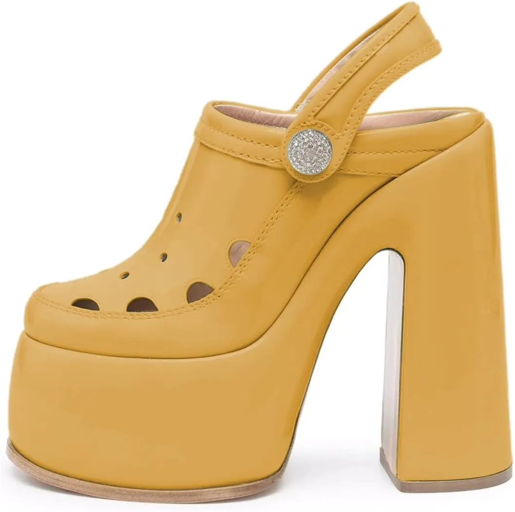 YDN Women Summer Closed Toe Platform Clogs Chunky High Heel Studded Sandals Slingback Strap Mules Fashion Party Prom Dressy Shoes Size 4-15 US