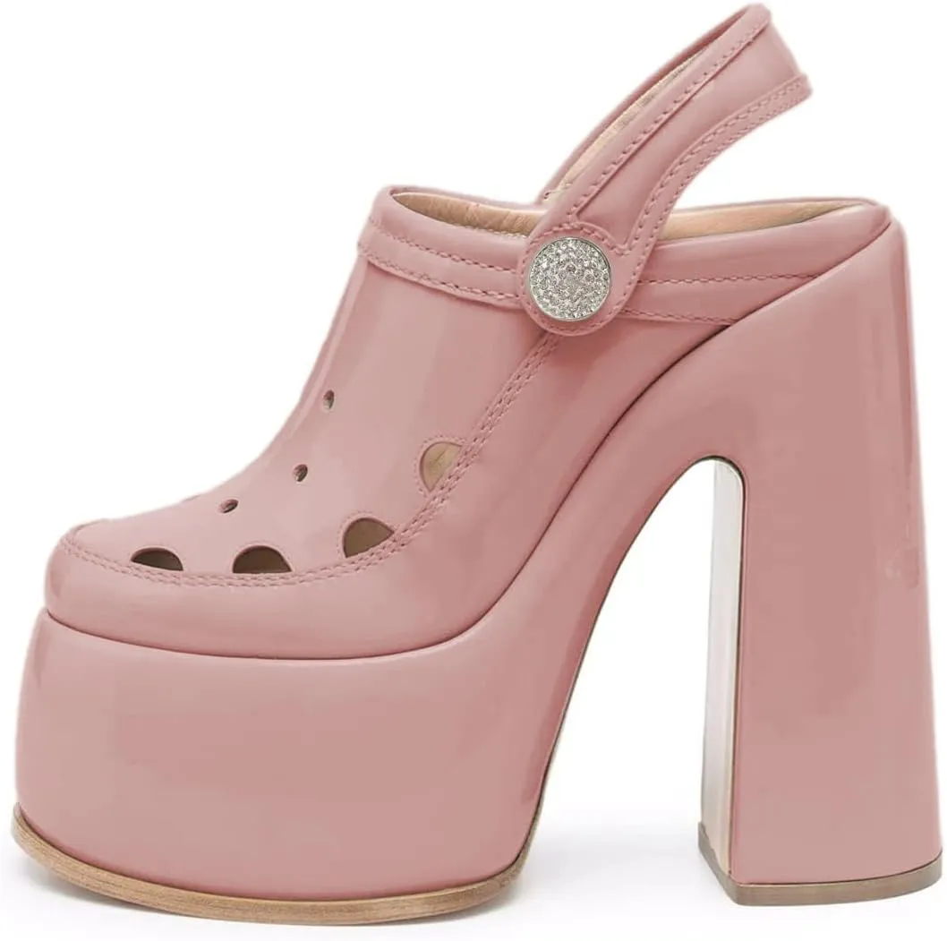 YDN Women Summer Closed Toe Platform Clogs Chunky High Heel Studded Sandals Slingback Strap Mules Fashion Party Prom Dressy Shoes Size 4-15 US